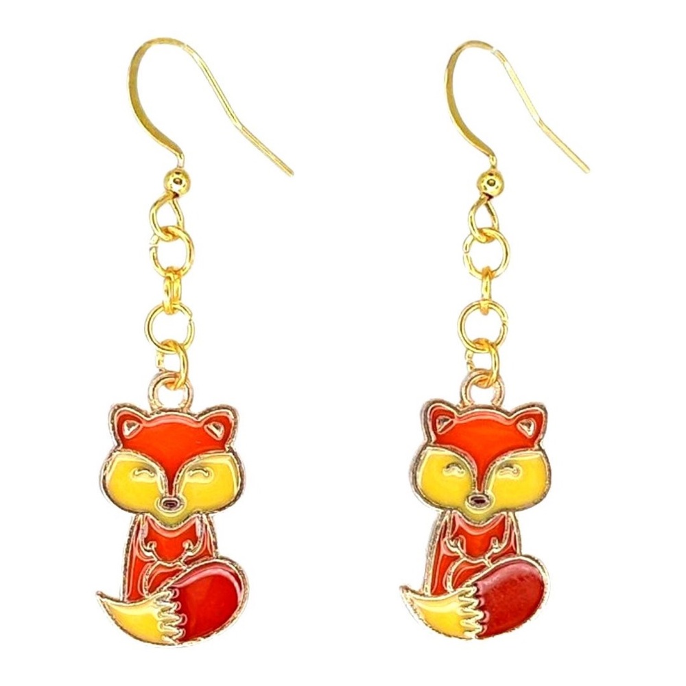 Charming Fox Earrings in Red and Gold